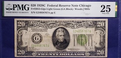 Fr#2053-G 1928C $20 FRN Chicago (SN:G24858767A) PMG VF 25  - Image 1 of 2