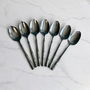 7 Cucchiai Zuppa Ovali Bambù Vintage Canna + Barton Regal Rebacraft 7,25" Inox - Foto 1 di 10