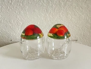 Vintage Lucite Condiment Jars by Stokes Perspex w/Fruit Enclosed Lids & Spoons. - Picture 1 of 8