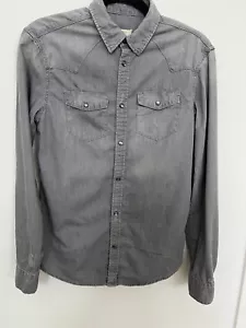 AllSaints Denim Western Pearl Snap Shirt Size XS LS Gray Men 36” ROXON - Picture 1 of 10