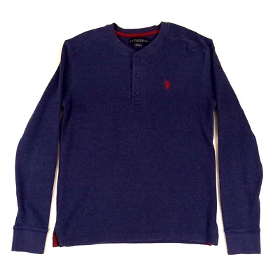 Camisa Pullover US Polo Assn Henley Para Hombre Talla Grande Calce Ajustado LS Azul Rojo Algodón Foto 1 de 4