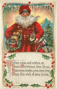 Embossed Christmas Postcard Santa Claus With Rays Of Light Series 412 - Picture 1 of 2