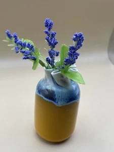 Beautiful Art Pottery Drip Glaze Mini Vase 3.5” t Ruffle Top Shelf Decor Gold - Picture 1 of 7