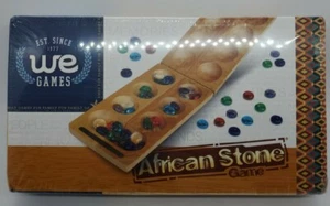 WE GAMES AFRICAN STONE GAME (MANCALA) - WOOD BOARD , COLORED GLASS STONES, NEW  - Picture 1 of 2