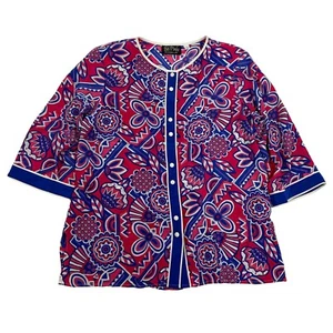 Bob Mackie Wearable Art Silk Tunic Top Size L Pink Purple Floral Geometric Retro - Picture 1 of 13