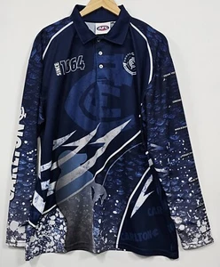 AFL Carlton Blues Long Sleeve Fishing Polo Shirt Mens Size 2XL Pre-Owned - Picture 1 of 12