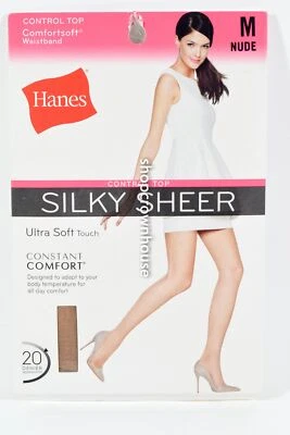 1 par de pantimedias Hanes SILKY SHEER CONTROL Top pierna transparente talla mediana DESNUDAS Foto 1 de 3