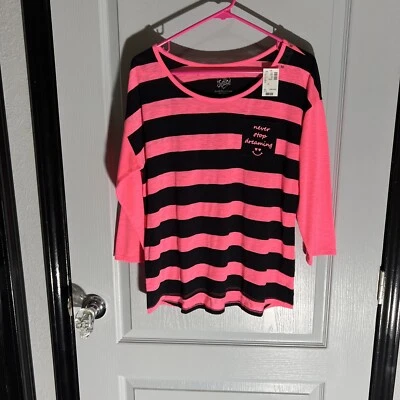 Justice Girls Kids 3/4 Sleeve Striped Pink & White Lightweight Top Size 20 - Image 1 of 4