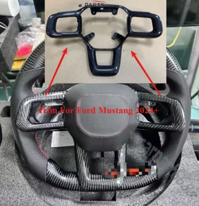 Real Carbon Fiber Steering Wheel Trim Frame Cover for Ford Mustang 2024+Replace - Picture 1 of 8