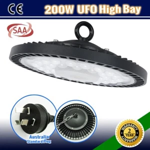 200W LED HIGH LOW BAY UFO WORK LIGHT WAREHOUSE FACTORY GROW FLOOD DOWN LAMP BAR - Picture 1 of 21
