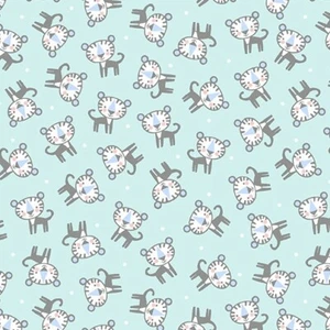 Feline Drive Fabric FLANNEL Snuggle in the Jungle Tigers Turq - Sold by the Yard - Picture 1 of 7