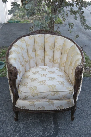 French Early 1900s Hand Carved Burl Shape Living Room Side Accent Chair 3991 Cover