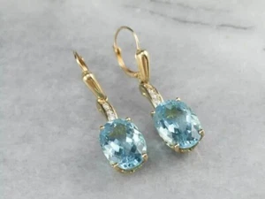 3 kt ovale simulierte Aquamarin Ohrhänger & Ohrhänger in 14 K Gelbgold vergoldet - Bild 1 von 5