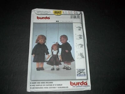 Patrón Burda 8842 RARO Muñeca Ropa Trajes para Muñecas S, M, L 10" 11 1/2" 13" U Foto 1 de 3