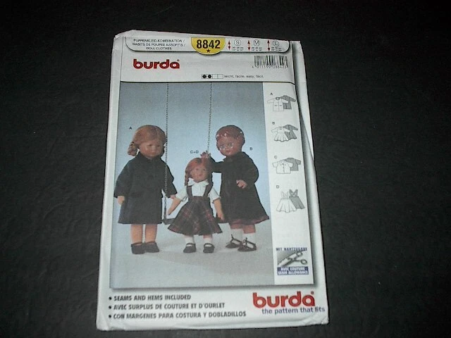 Burda 8842 Doll Clothes Outfits for S 12-14" M 16-18" L 20-22" Dolls UC FF