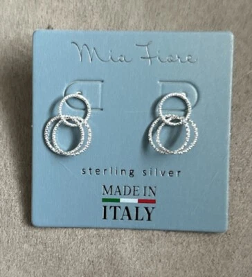 Pendientes ligeros Mia Fiore Italia .925 de plata de ley triple aro ~ ¡Nuevos! Foto 1 de 3