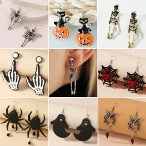 Fashion Pumpkin Ghost Skull Bat Cat Dangle Earrings Stud Women Halloween Jewelry - Picture 1 of 64