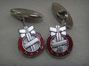 OLD N.A.Y.C. YOUTH CLUBS CHROME & RED ENAMEL CUFFLINKS  H.W.M. MILLER BIRMINGHAM - Imagen 1 de 1