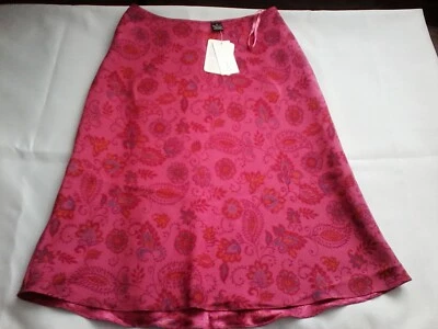 Falda Línea A Estampado Paisley Seda Inc Nueva con Etiquetas en 100% Seda Talla 2 en Rosa Fucsia Foto 1 de 4