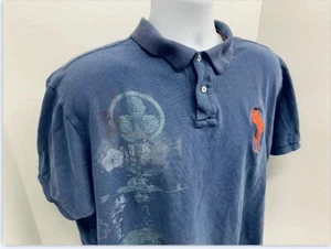 VTG Rare Polo Ralph Lauren Ocean Blue Japanese Theme Short Sleeve Shirt Big Logo - Picture 1 of 10