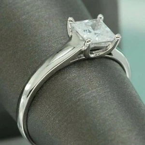 1 CT Princess Cut Moissanite Solitaire Engagement Ring 14K White Gold Plated - Picture 1 of 5