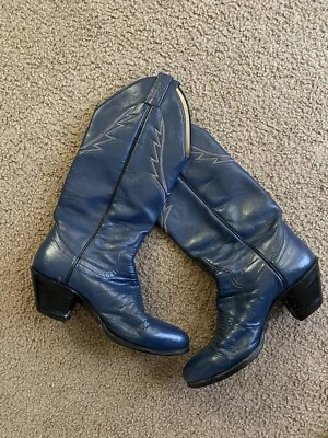 SANDERS ВИНТАЖНЫЙ СИНИЙ КОВБОЙСКИЕ САПОГИ РУЧНОЙ РАБОТЫ В МЕКСИКАНО - Изображение 1 из 4