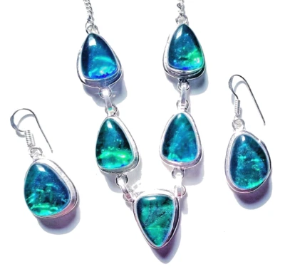 Australian Triplet Opal Gemstone 925 Sterling Silver Handmade Jewelry Necklace - Image 1 of 4