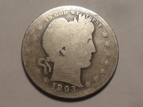 1893-S NICE "BETTER DATE/MM" BARBER 90% SILVER QUARTER LOW MINTAGE 1,454,535!!! Cover