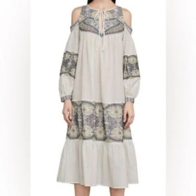 VESTIDO BCBG MAXAZRIA BLANCO ROTO MULTICOLOR BORDADO BOHO HOMBRO FRÍO PEQUEÑO Foto 1 de 4