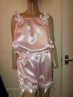 ADULT BABY SISSY PINK  SATIN PLAY SLEEPSUIT BOWS 30-45  WAIST WHITE LACE