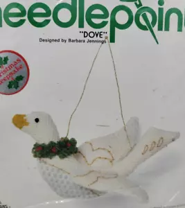 Jiffy Needlepoint Dove Kit Navidad recuerdo adorno blanco 3D pájaro de colección 1980 - Imagen 1 de 5