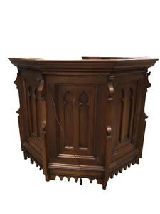 Antique Catholic Church Walnut Gothic Pulpit - Picture 1 of 2
