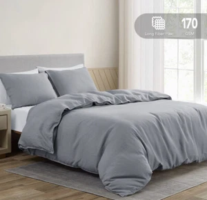 DAPU 55% French Linen 45% Cotton King Size Duvet Cover Set Earl Gray - Picture 1 of 7