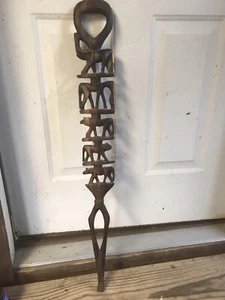 Vtg African Hand Carved Walking Stick Twisted Wood Elephant Lion Cane 5 FIGURES - Picture 1 of 24