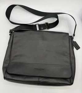 Coach Crossbody Messenger Black Leather Laptop Bag Great Condition - Picture 1 of 10
