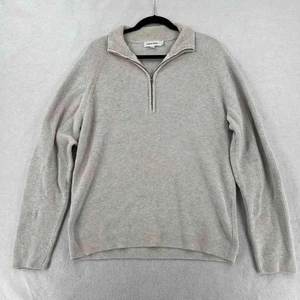 Calvin Klein Herren Strickpullover grau Langarm 1/4 Zip Baumwolle gerippt Gr. XL - Bild 1 von 11