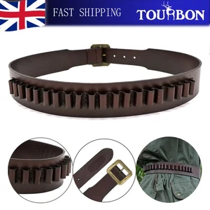 TOURBON Leather Gun Ammo Belt Adjustable Shells Holder 9mm/.38 Hunting Shooting - Picture 1 of 24