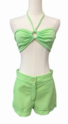 True Vintage 70s Sears Jr Bazaar Halter Top Shorts Set Lime Green MCM Y2K Surf - Image 1 of 4