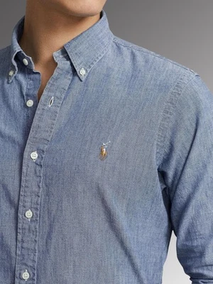 Polo Ralph Lauren Classic Fit Untucked Indigo Chambray Shirt Size Medium - Image 1 of 4