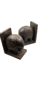 Sujetalibros de elefante de madera tallada a mano decoración vintage - Imagen 1 de 12