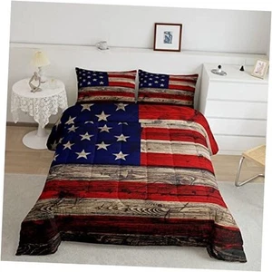  American Flag Comforter Set Size for Kids Boys, Wooden Twin American Flag 13 - Picture 1 of 7