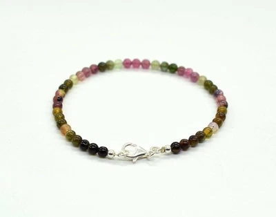 Multi Tourmaline Beaded Bracelet | 3MM Multi-color Watermelon Tourmaline Smooth - Image 1 of 4