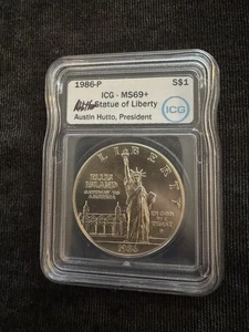 1986-P MS69+ 90% Silver STATUE OF LIBERTY $1 Dollar IGC Austin Hutto Signed - Picture 1 of 4