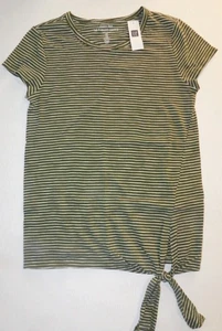 T-shirt donna Gap verde bianco TAGLIA XS cotone righe stile facile cravatta laterale NUOVA - Foto 1 di 4