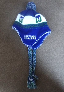 HARTFORD WHALERS HOCKEY WINTER BLUE, GREEN WINTER KNIT HAT w/POMPOM - Picture 1 of 8