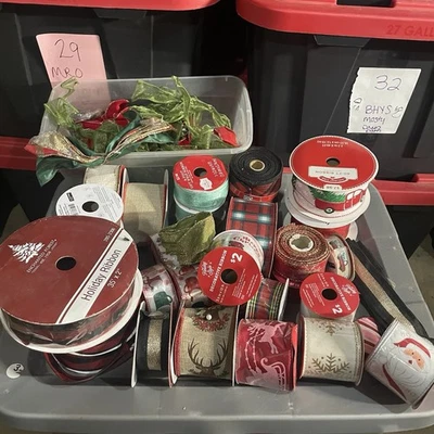 Craft room Clean Out! Rolls Of Christmas Holiday Wired Ribbon Lots New! Santa - Image 1 of 4