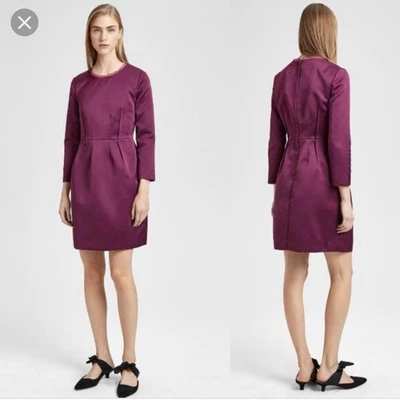 NEW Theory Luxe Mini Corset Satin Dress Womens 0 Plum 3/4 Sleeves - Image 1 of 4