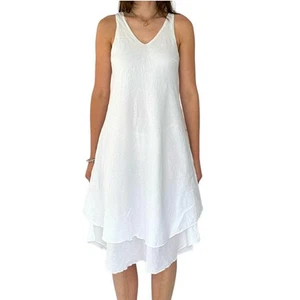 Blanc Du Nil Kleid Damen T2 US Größe Small weiß 100 % Baumwolle Sommerkleid Midi Resort - Bild 1 von 11