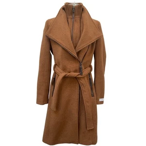 Calvin Klein Belted Wool Blend Coat Women's Size Small Tan - Picture 1 of 4