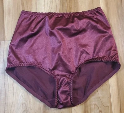 Bragas Vasarette Brillantes Sedoso Rojo Vino Nylon Refuerzo XL Chica Sexy Panty de Abuela Foto 1 de 4